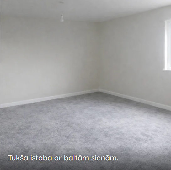 Pirms · tukšā viesistaba ar baltām sienām