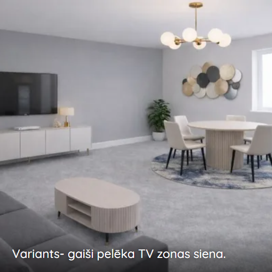 Izmēģināts variants · gaiši pelēka TV zonas siena