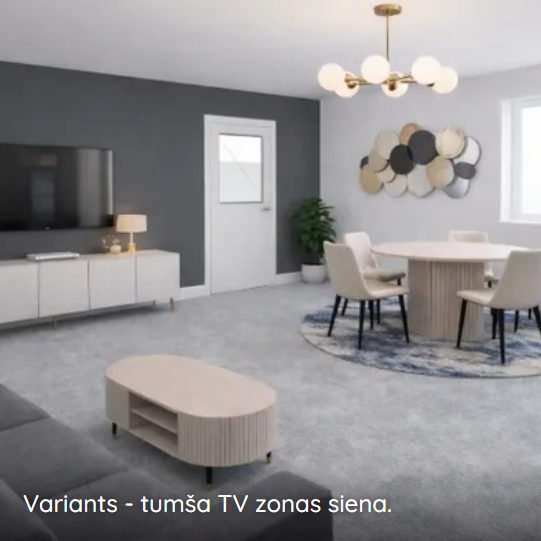 Kašmira toņa mēbeles un grafīta siena viesistabā