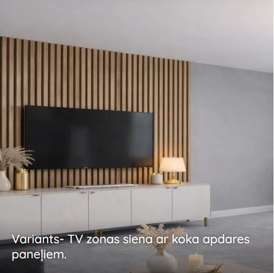 Izmēģināts variants · koka apdares paneļi TV zonā